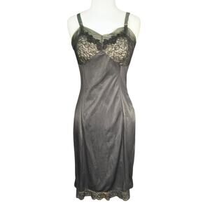 Vintage Loomcraft Black Lace Nylon Slip Size 34 Union Made USA Lingerie Feminine